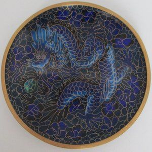 cobalt blue cloisonne dragon plate